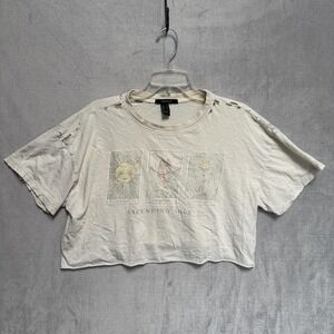 Forever 21 Shirt‎ Womens Medium White Tarot Card Graphic Cropped Distressed Tee